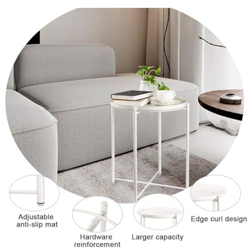 danpinera End Table, Metal Side Table Small Outdoor Table Round Side Table with Removable Tray for Living Room Bedroom Balcony Patio and Office - Gifts for Women(White)