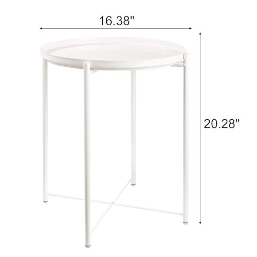 danpinera End Table, Metal Side Table Small Outdoor Table Round Side Table with Removable Tray for Living Room Bedroom Balcony Patio and Office - Gifts for Women(White)