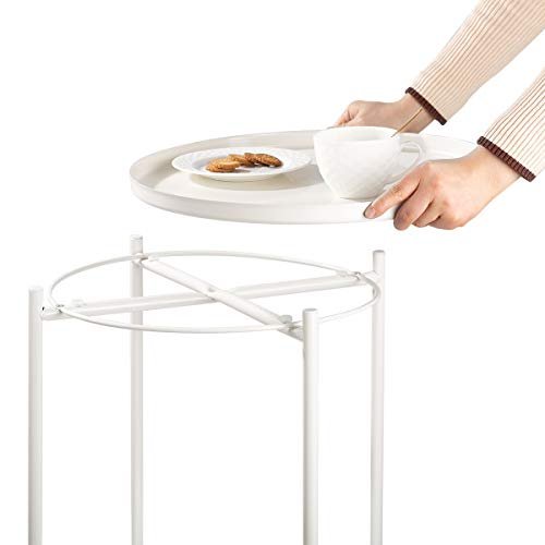 danpinera End Table, Metal Side Table Small Outdoor Table Round Side Table with Removable Tray for Living Room Bedroom Balcony Patio and Office - Gifts for Women(White)