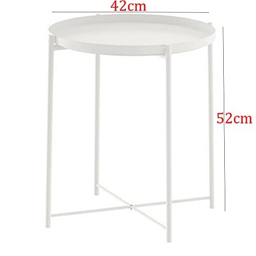 QA Coffee Round Table, Metal End Table With Detachable Tray Top, Sofa Side Snack Table, Accent Table (White)