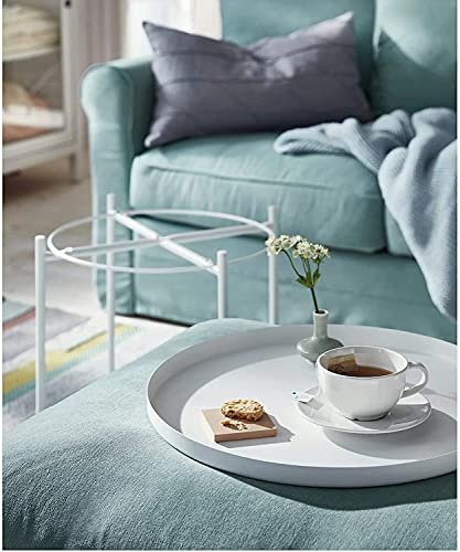 QA Coffee Round Table, Metal End Table With Detachable Tray Top, Sofa Side Snack Table, Accent Table (White)