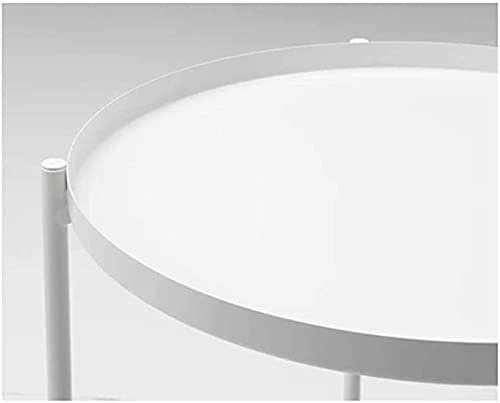 QA Coffee Round Table, Metal End Table With Detachable Tray Top, Sofa Side Snack Table, Accent Table (White)