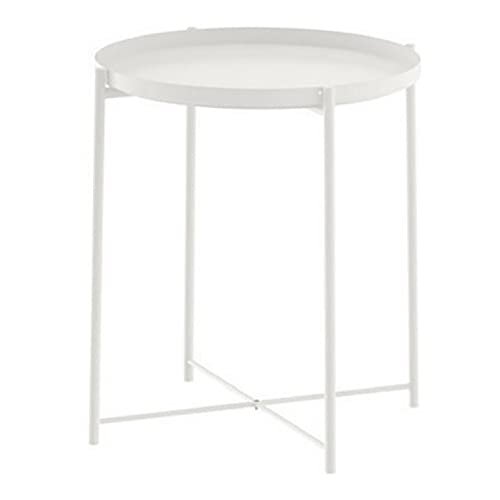 QA Coffee Round Table, Metal End Table With Detachable Tray Top, Sofa Side Snack Table, Accent Table (White)