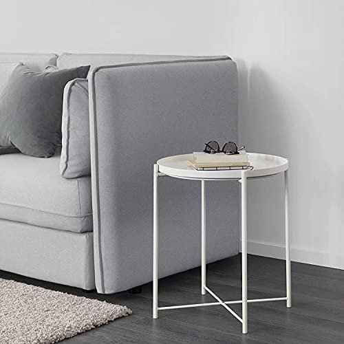 QA Coffee Round Table, Metal End Table With Detachable Tray Top, Sofa Side Snack Table, Accent Table (White)