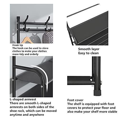 SHOWAY Coat Rack Shoe Rack, Storage Shelf With 4-Tier Shoe Organize,Clothes Rack With 8 Hooks Hanging, Entryway Hall Trees Hanging And Storage(Black), 30621Nu-P