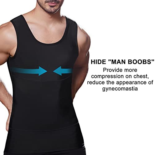 Lgtfy Mens Slimming Body Shaper Vest, Gynecomastia Compression Shirts, Tummy Control Undershirts - Change in Seconds Black/White, White, XXL