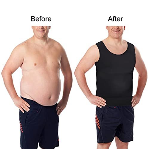 Lgtfy Mens Slimming Body Shaper Vest, Gynecomastia Compression Shirts, Tummy Control Undershirts - Change in Seconds, 2 Pack Black, 3XL
