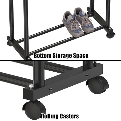 Simple Houseware Double Rod Portable Clothing Hanging Garment Rack