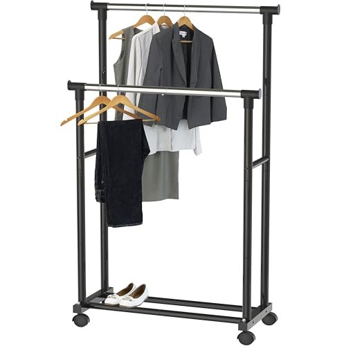 Simple Houseware Double Rod Portable Clothing Hanging Garment Rack