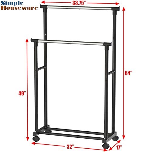 Simple Houseware Double Rod Portable Clothing Hanging Garment Rack
