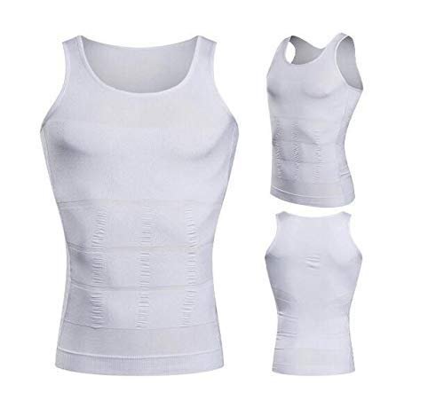 Slimming Body Shaper Vest Body Tank Tummy Belly Waist Girdle Shirt Shapewear Slim N Lift Men Shaper Comfort Shirt Vest Corset Shaper Underwear Size L - White