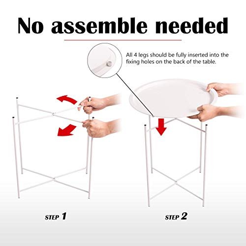 HollyHOME Folding Tray Metal Side Table, Sofa Table Small Round End Tables, Anti-Rust and Waterproof Outdoor or Indoor Snack Table, Accent Coffee Table,（H） 20.28" x（D） 18.11", Frosted White
