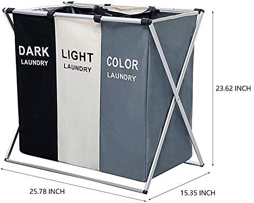 SHOWAY Laundry Basket Foldable Laundry Hamper Dirty Clothes Sorter Washing Clothes Storage Bag with Waterproof Oxford Bags and Aluminum Frame (Black/Beige/Grey)