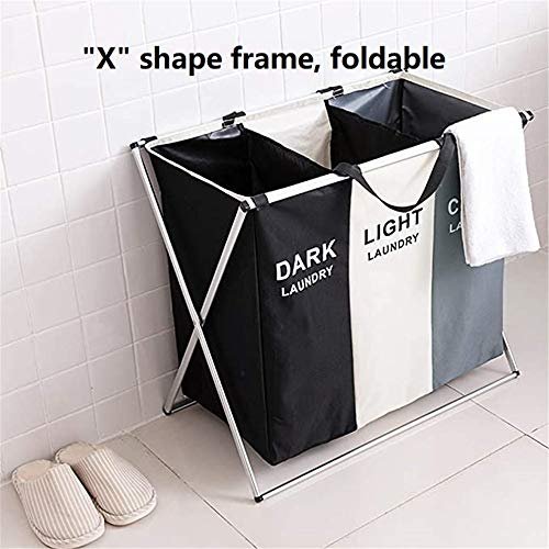 SHOWAY Laundry Basket Foldable Laundry Hamper Dirty Clothes Sorter Washing Clothes Storage Bag with Waterproof Oxford Bags and Aluminum Frame (Black/Beige/Grey)