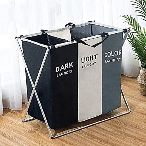 SHOWAY Laundry Basket Foldable Laundry Hamper Dirty Clothes Sorter Washing Clothes Storage Bag with Waterproof Oxford Bags and Aluminum Frame (Black/Beige/Grey)