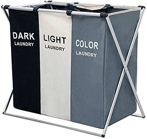 SHOWAY Laundry Basket Foldable Laundry Hamper Dirty Clothes Sorter Washing Clothes Storage Bag with Waterproof Oxford Bags and Aluminum Frame (Black/Beige/Grey)