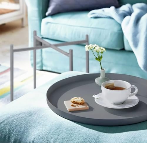 Versatile Round Metal Side Table with Removable Tray – Rust and Water Resistant, Indoor & Outdoor Use – by BUNCA (Grey)