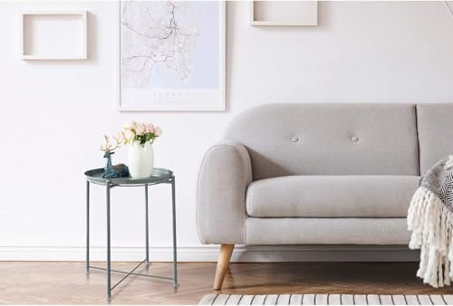 Versatile Round Metal Side Table with Removable Tray – Rust and Water Resistant, Indoor & Outdoor Use – by BUNCA (Grey)