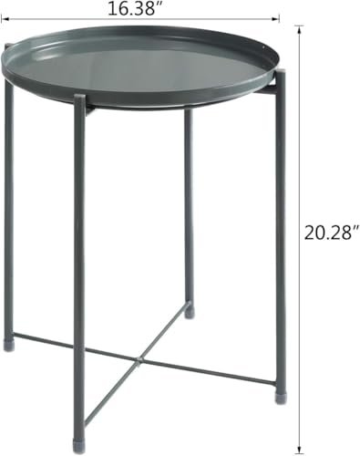 Versatile Round Metal Side Table with Removable Tray – Rust and Water Resistant, Indoor & Outdoor Use – by BUNCA (Grey)