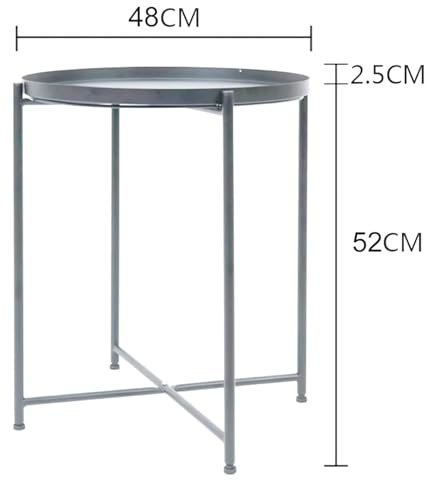 Versatile Round Metal Side Table with Removable Tray – Rust and Water Resistant, Indoor & Outdoor Use – by BUNCA (Grey)