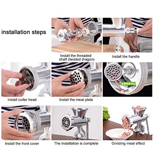 VIFERR Manual Meat Chopper - Cast Iron Table Mount Meat Grinder Stainless Steel Manual Crank Meat Chopper Sausage Maker Machine Home Kitchen