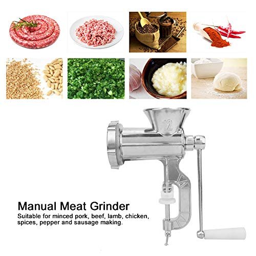 VIFERR Manual Meat Chopper - Cast Iron Table Mount Meat Grinder Stainless Steel Manual Crank Meat Chopper Sausage Maker Machine Home Kitchen