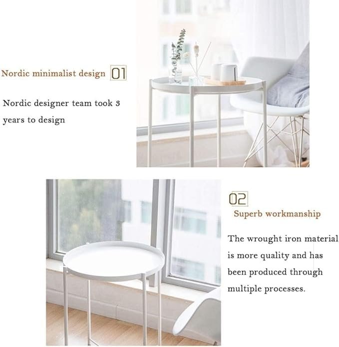 bunca Side Table Metal Folding Side Table Small Round Sofa Table Anti-Rust Coffee Table