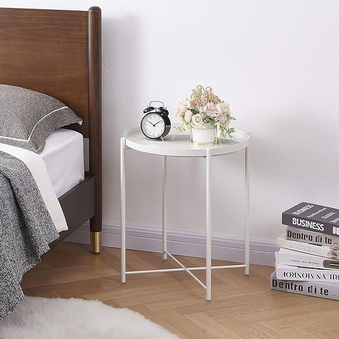 bunca Side Table Metal Folding Side Table Small Round Sofa Table Anti-Rust Coffee Table