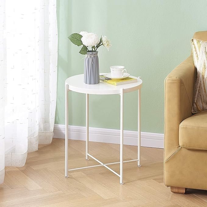 bunca Side Table Metal Folding Side Table Small Round Sofa Table Anti-Rust Coffee Table