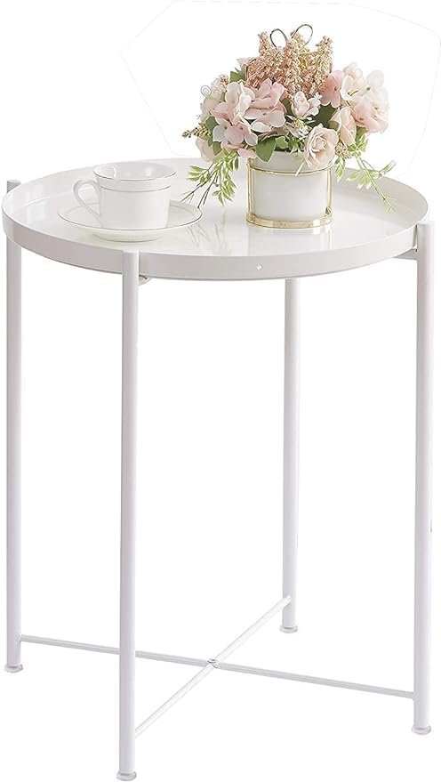 bunca Side Table Metal Folding Side Table Small Round Sofa Table Anti-Rust Coffee Table