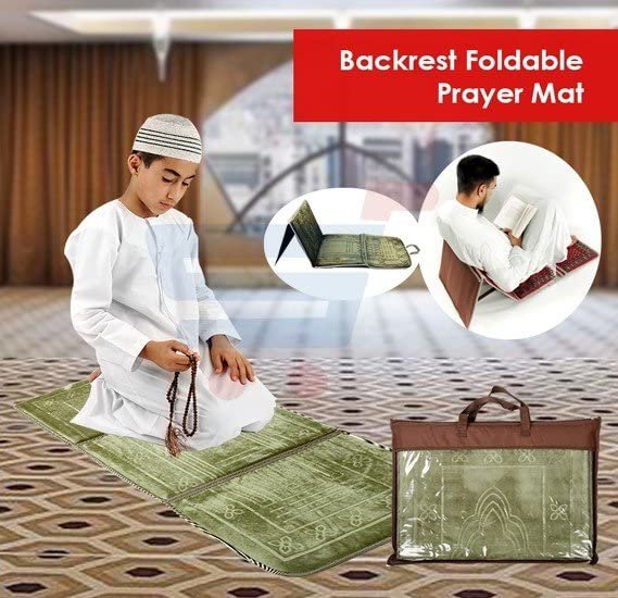 bpa Muslim Prayer Rug/Mat with Back Support/Foldable Meditation Floor Chair & Carrying Pocket (Gray)