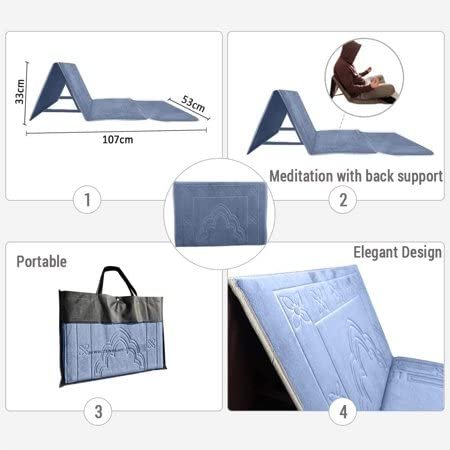 bpa Muslim Prayer Rug/Mat with Back Support/Foldable Meditation Floor Chair & Carrying Pocket (Gray)