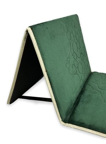 HOME DWELL Foldable Prayer Mat with 115° Reclining Backrest – Ergonomic Janamaz with Knee Cushion & Carry Bag – Islamic Back Support Mat for Comfortable Prayers – Green