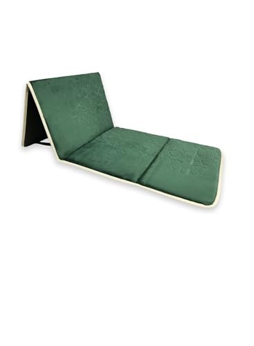 HOME DWELL Foldable Prayer Mat with 115° Reclining Backrest – Ergonomic Janamaz with Knee Cushion & Carry Bag – Islamic Back Support Mat for Comfortable Prayers – Green