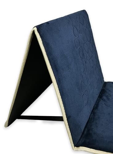 HOME DWELL Foldable Prayer Mat with 115° Reclining Backrest – Ergonomic Janamaz with Knee Cushion & Carry Bag – Islamic Back Support Mat for Comfortable Prayers – Blue