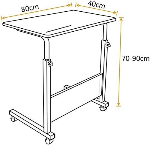 NC Qualife Laptop Table Computer Desk Overbed Table with Wheels&Pad Slot Movable Height Adjustable Bedside Table Stand for Bed, Sofa, Office (White Maple, 60 * 40cm)