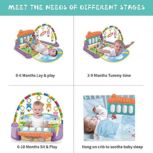 toysinn Newborn Baby Piano Fitness Playmat, 3 in 1 Fitness Music and Light Fun Piano Play Mat, Infant Educational Activity Play Gym Mat with Melodies Rattle