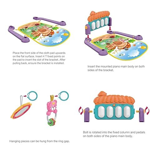 toysinn Newborn Baby Piano Fitness Playmat, 3 in 1 Fitness Music and Light Fun Piano Play Mat, Infant Educational Activity Play Gym Mat with Melodies Rattle