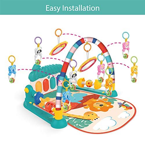 eners Baby Gyms Play Mats Musical Activity Centre Kick & Play Piano Gym Tummy Time - Padded Mat for Newborn (Mushrooms Blue)