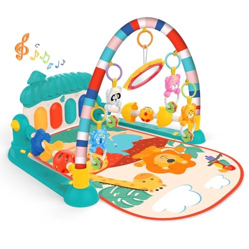eners Baby Gyms Play Mats Musical Activity Centre Kick & Play Piano Gym Tummy Time - Padded Mat for Newborn (Mushrooms Blue)