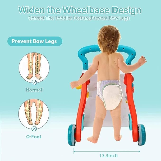 BUNCA 3-in-1 Baby Walker – Activity Table, Drawing Board, Educational Walker for Girls and Boys 12-36 Months