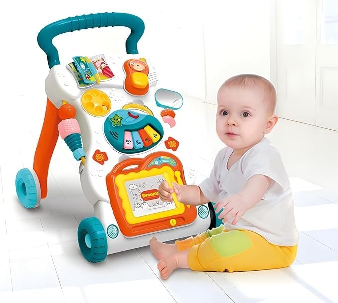 BUNCA 3-in-1 Baby Walker – Activity Table, Drawing Board, Educational Walker for Girls and Boys 12-36 Months