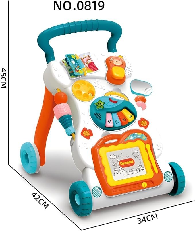 BUNCA 3-in-1 Baby Walker – Activity Table, Drawing Board, Educational Walker for Girls and Boys 12-36 Months