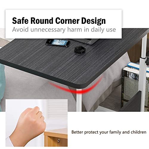 SHOWAY 60 * 40cm Laptop Table Desk Stand Mobile Computer Workstation Height Adjustable with Rolling Wheel For Bedroom Living Room Office (Black)