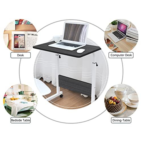 SHOWAY 60 * 40cm Laptop Table Desk Stand Mobile Computer Workstation Height Adjustable with Rolling Wheel For Bedroom Living Room Office (Black)