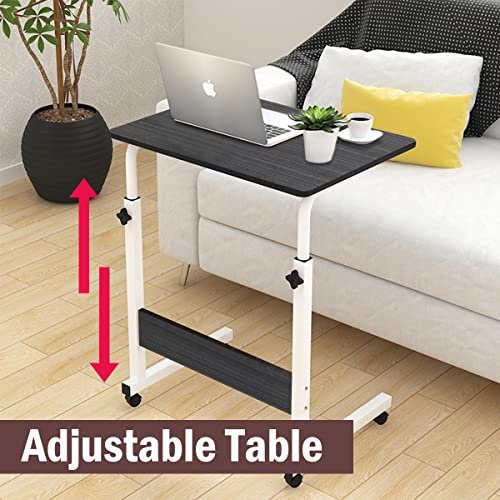 SHOWAY 60 * 40cm Laptop Table Desk Stand Mobile Computer Workstation Height Adjustable with Rolling Wheel For Bedroom Living Room Office (Black)