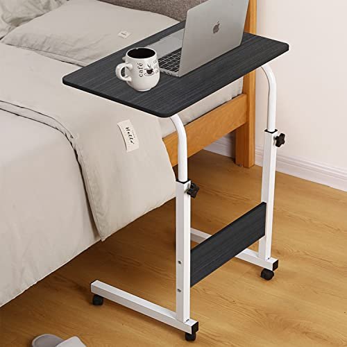 SHOWAY 60 * 40cm Laptop Table Desk Stand Mobile Computer Workstation Height Adjustable with Rolling Wheel For Bedroom Living Room Office (Black)