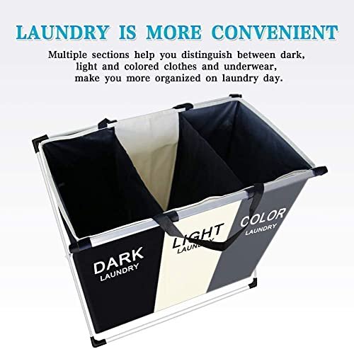BePrincess Laundry Basket Clothes Hamper 135L 3 Sections Clothe Sorter Bin,Foldable Waterproof Organizer Bag with Aluminum Frame,Washing Storage, for Bathroom Washroom Bedroom