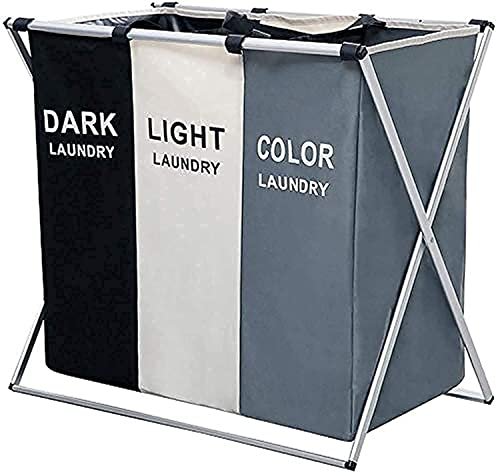BePrincess Laundry Basket Clothes Hamper 135L 3 Sections Clothe Sorter Bin,Foldable Waterproof Organizer Bag with Aluminum Frame,Washing Storage, for Bathroom Washroom Bedroom