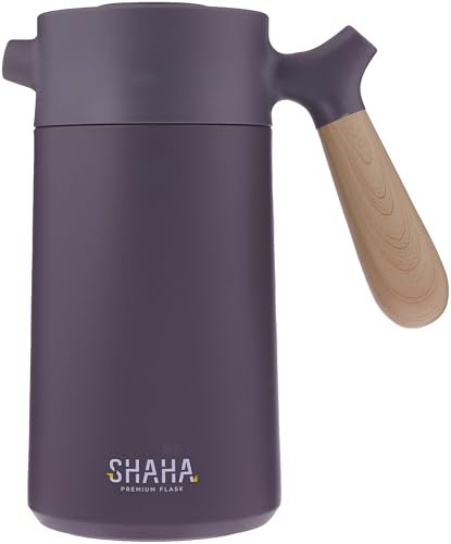 Shaha 311115044 stainless steel vacuum flask with wooden handle, 1.4 liter capacity, gray